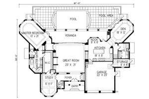 Floor Plan - Main Floor for Mediterranean House Plan #76-112 - 3 bed, 2.5 bath