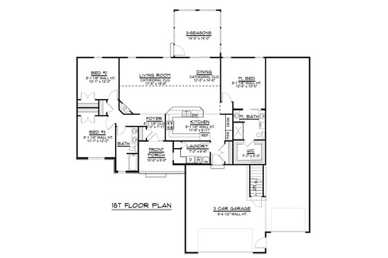 Floor Plan - Main Floor for Craftsman House Plan #1064-79 - 3 bed, 2 bath