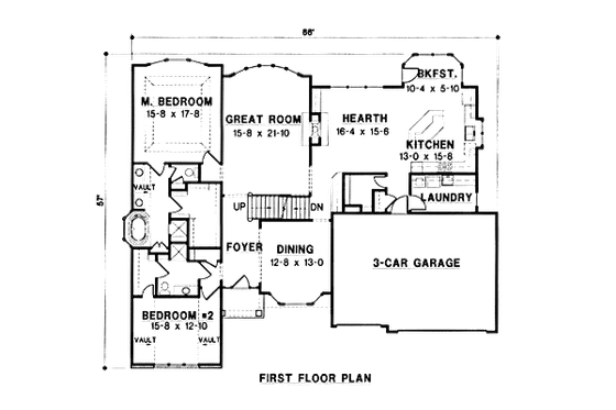 Floor Plan - Main Floor for Traditional House Plan #67-107 - 4 bed, 4 bath