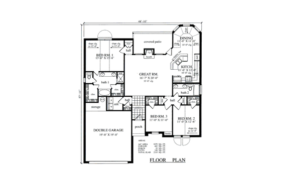 Floor Plan - Main Floor for Traditional House Plan #42-361 - 3 bed, 2 bath
