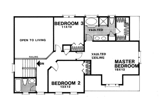 Floor Plan - Upper Floor for European House Plan #56-129 - 3 bed, 2.5 bath