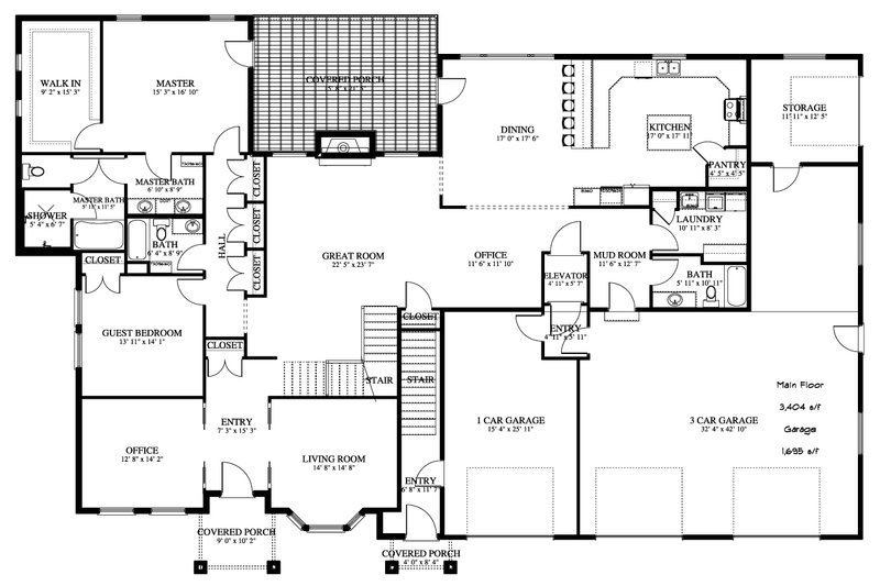 Architectural House Design - Floor Plan - Main Floor for Craftsman House Plan #1060-237 - 2 bed, 3 bath