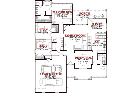 Floor Plan - Main Floor for Traditional House Plan #63-367 - 3 bed, 2 bath