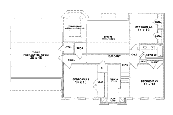 Floor Plan - Upper Floor for European House Plan #81-489 - 4 bed, 2.5 bath