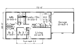 Ranch Style House Plan - 3 Beds 2 Baths 1344 Sq/Ft Plan #57-521 ...