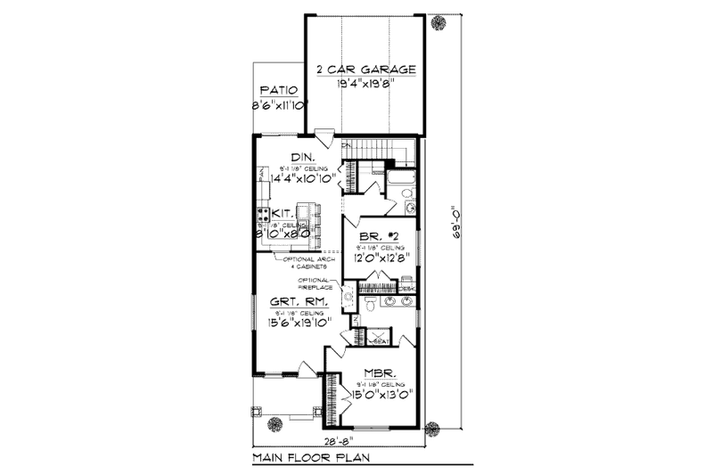 Architectural House Design - Floor Plan - Main Floor for Bungalow House Plan #70-963 - 2 bed, 2 bath