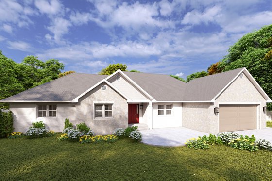 Exterior - Front Elevation 3 for Ranch House Plan #1060-299 - 4 bed, 2 bath