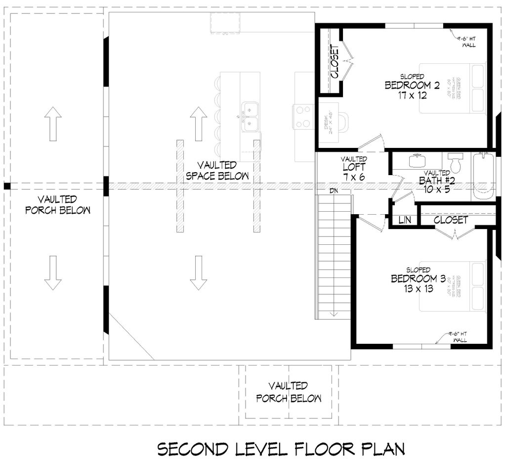 Floor Plan - Upper Floor for Cabin House Plan #932-1046 - 3 bed, 2.5 bath