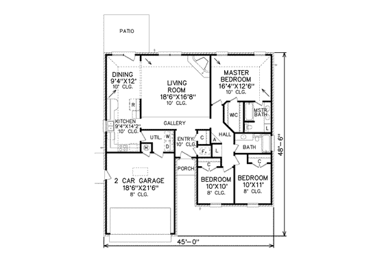 Floor Plan - Main Floor for Traditional House Plan #65-254 - 3 bed, 2 bath