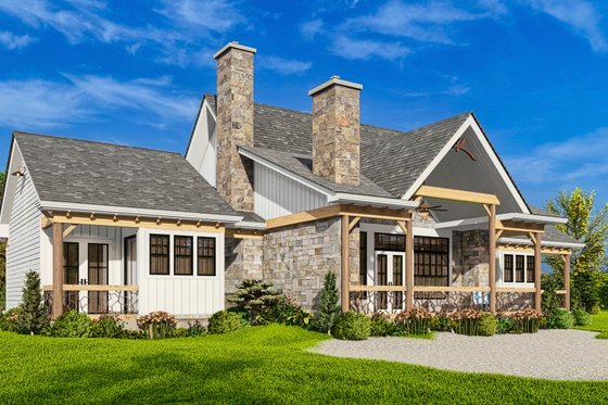 Exterior - Rear Elevation 2 for Ranch House Plan #54-589 - 2 bed, 2.5 bath