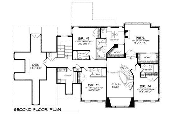 Floor Plan - Upper Floor for Southern House Plan #70-552 - 4 bed, 4.5 bath