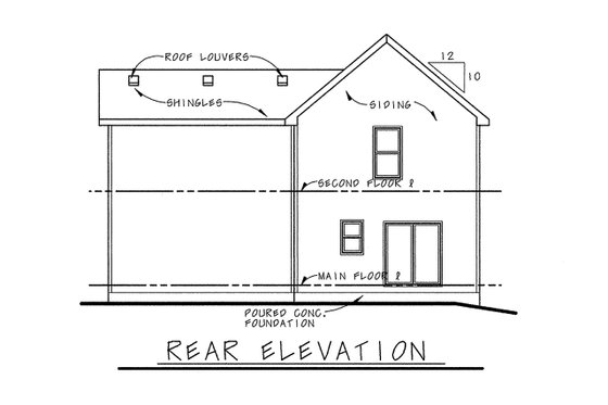 Exterior - Rear Elevation for Country House Plan #20-2227 - 3 bed, 2.5 bath