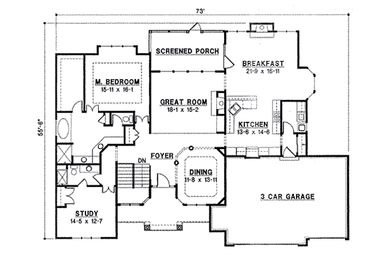 Floor Plan - Main Floor for Traditional House Plan #67-787 - 4 bed, 4 bath
