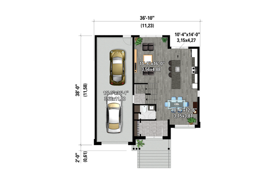 Floor Plan - Main Floor for Contemporary House Plan #25-4981 - 2 bed, 1 bath