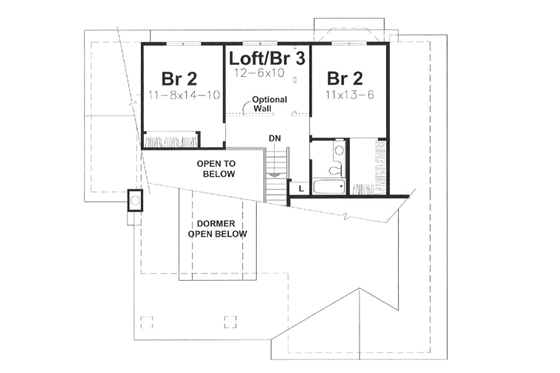 Floor Plan - Upper Floor for Craftsman House Plan #50-102 - 3 bed, 2.5 bath