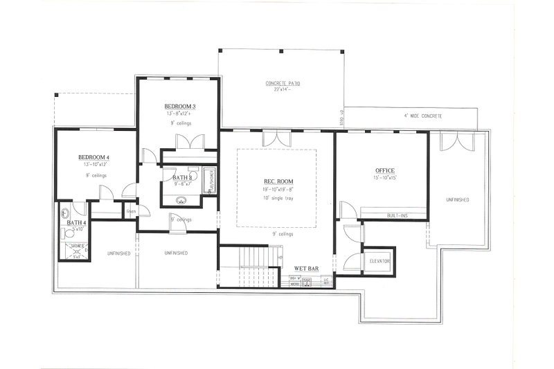 Architectural House Design - Floor Plan - Lower Floor for Modern House Plan #437-130 - 4 bed, 4 bath