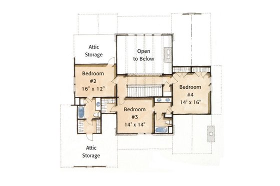 Floor Plan - Upper Floor for Farmhouse House Plan #429-35 - 4 bed, 3.5 bath