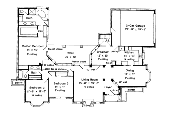 Floor Plan - Main Floor for European House Plan #410-388 - 3 bed, 2 bath