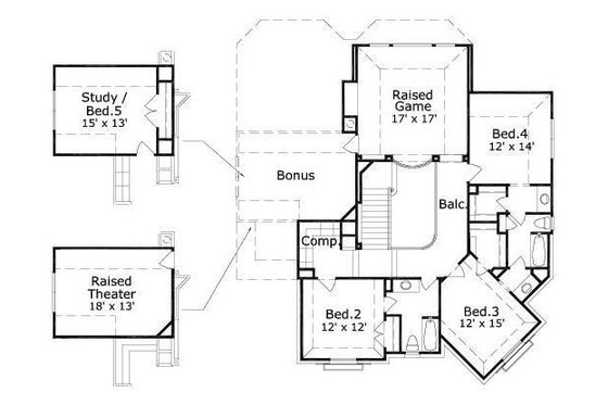 Floor Plan - Upper Floor for European House Plan #411-438 - 4 bed, 3.5 bath