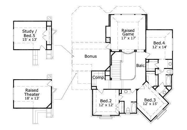 Floor Plan - Upper Floor for European House Plan #411-438 - 4 bed, 3.5 bath