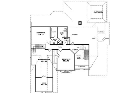 Floor Plan - Upper Floor for European House Plan #81-628 - 4 bed, 3.5 bath