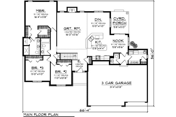 Floor Plan - Main Floor for Traditional House Plan #70-1082 - 3 bed, 1.5 bath