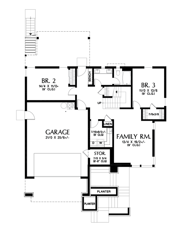 House Blueprint - Contemporary Floor Plan - Lower Floor Plan #48-1055