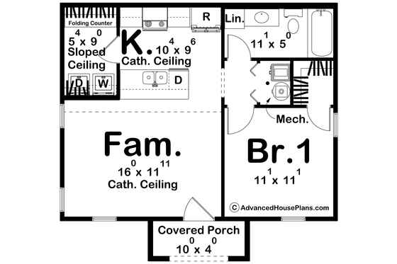 Floor Plan - Main Floor for Modern House Plan #455-366 - 1 bed, 1 bath