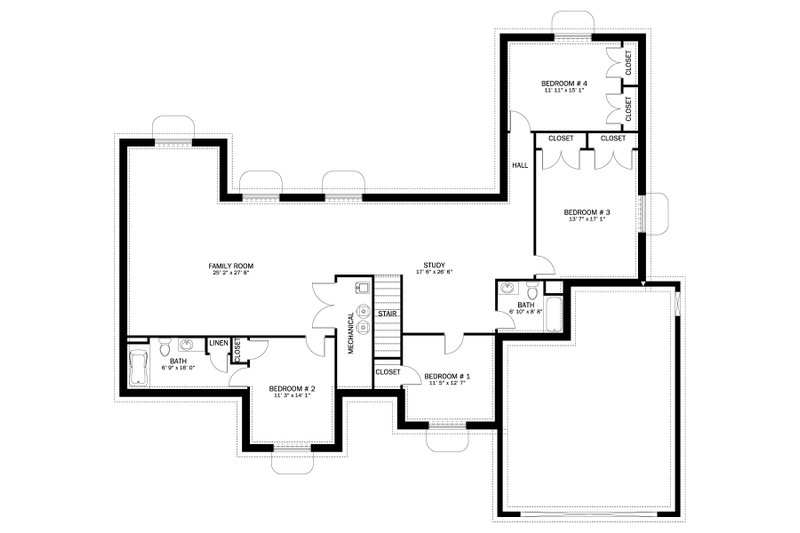 Dream House Plan - Floor Plan - Lower Floor for Ranch House Plan #1060-299 - 4 bed, 2 bath