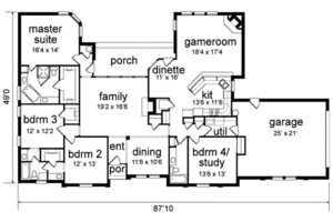 Floor Plan - Main Floor for Traditional House Plan #84-168 - 4 bed, 3 bath