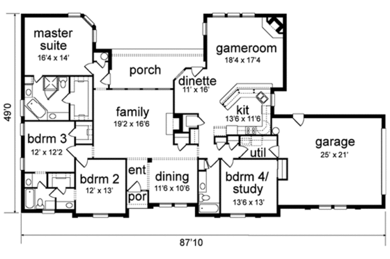 Floor Plan - Main Floor for Traditional House Plan #84-168 - 4 bed, 3 bath