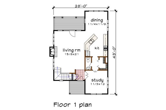 Floor Plan - Main Floor for Modern House Plan #79-351 - 3 bed, 2.5 bath