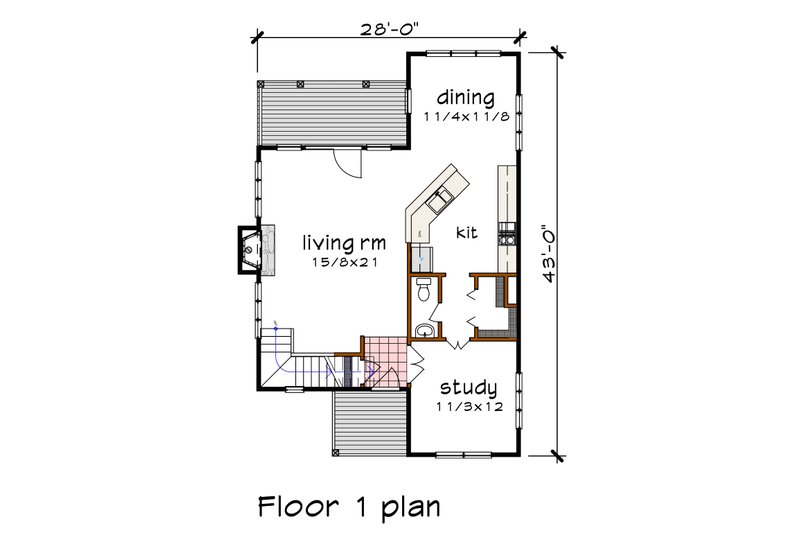 Architectural House Design - Floor Plan - Main Floor for Modern House Plan #79-351 - 3 bed, 2.5 bath