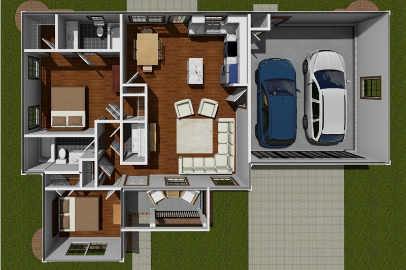 Home Plan - Floor Plan - Main Floor for Country House Plan #513-2057 - 2 bed, 2 bath