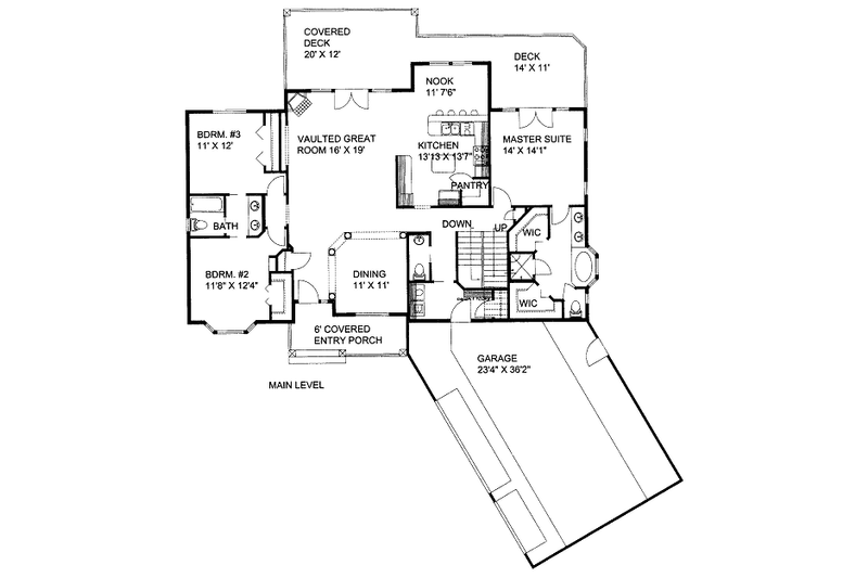 Architectural House Design - Floor Plan - Main Floor for Bungalow House Plan #117-696 - 3 bed, 2.5 bath