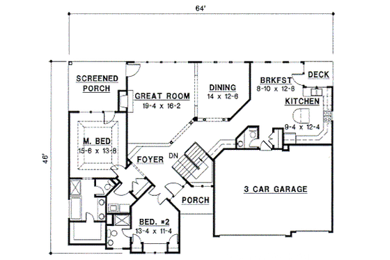 Floor Plan - Main Floor for Traditional House Plan #67-350 - 3 bed, 3.5 bath