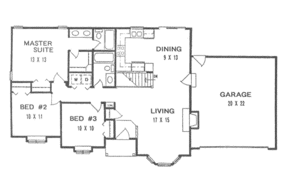 Floor Plan - Main Floor for Ranch House Plan #58-111 - 3 bed, 2 bath