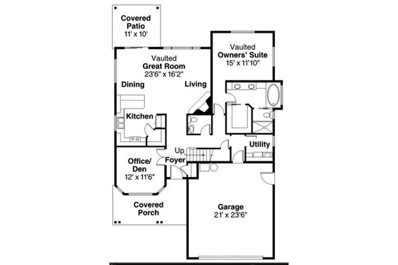 Floor Plan - Main Floor for Craftsman House Plan #124-820 - 3 bed, 2.5 bath