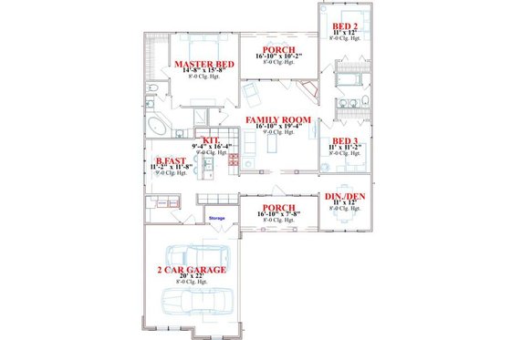 Floor Plan - Main Floor for Traditional House Plan #63-161 - 4 bed, 2 bath