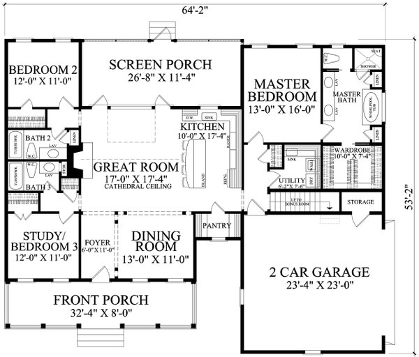 Architectural House Design - Floor Plan - Main Floor for Cottage House Plan #137-392 - 3 bed, 3 bath