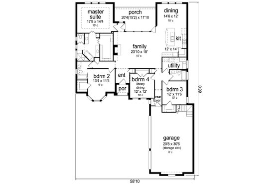 Floor Plan - Main Floor for Traditional House Plan #84-588 - 4 bed, 3 bath