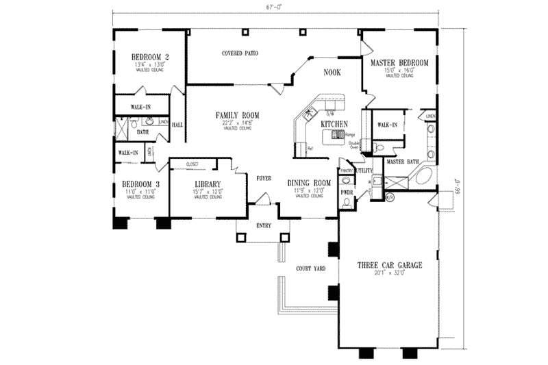 Dream House Plan - Floor Plan - Main Floor for Mediterranean House Plan #1-499 - 4 bed, 2.5 bath