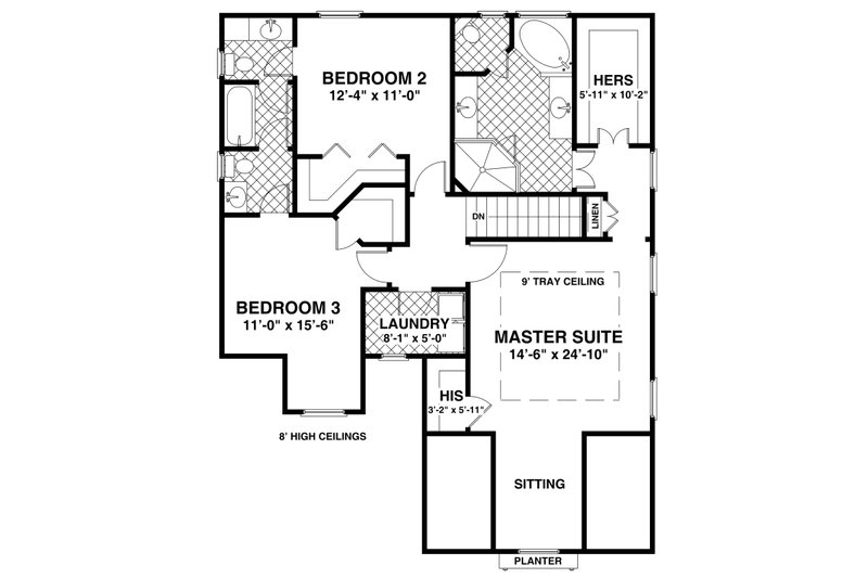 House Design - Floor Plan - Upper Floor for Craftsman House Plan #56-722 - 3 bed, 2.5 bath