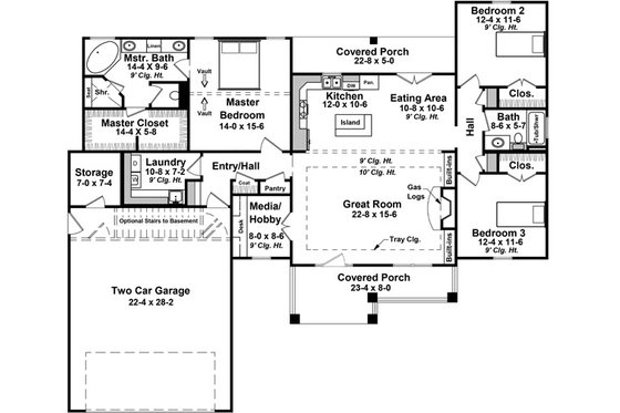 Floor Plan - Main Floor for Craftsman House Plan #21-447 - 3 bed, 2 bath