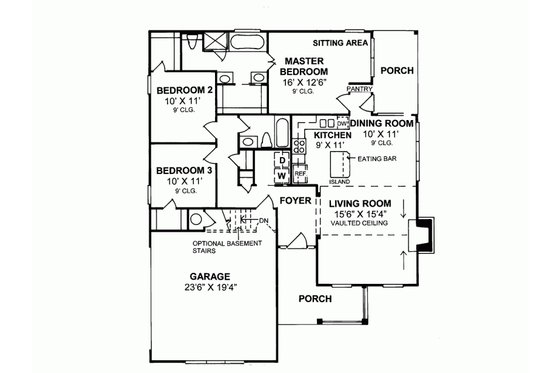Floor Plan - Main Floor for Farmhouse House Plan #20-335 - 3 bed, 2 bath