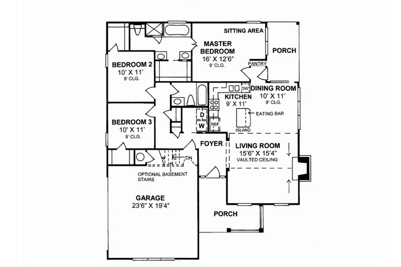 Dream House Plan - Floor Plan - Main Floor for Farmhouse House Plan #20-335 - 3 bed, 2 bath