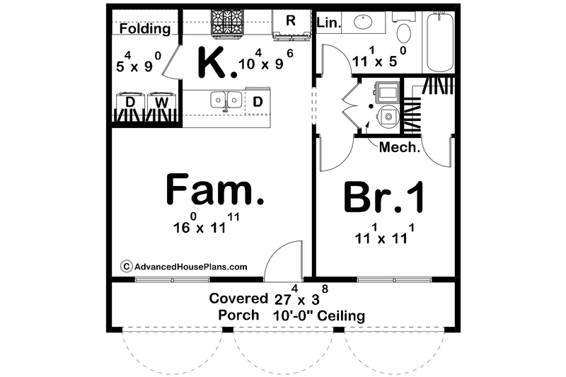 Dream House Plan - Floor Plan - Main Floor for Mediterranean House Plan #455-375 - 1 bed, 1 bath