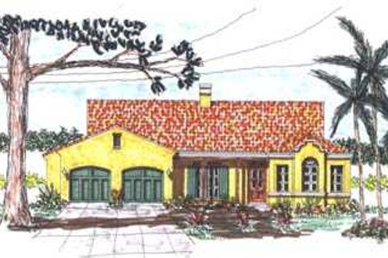 Exterior - Front Elevation for Mediterranean House Plan #76-118 - 3 bed, 2.5 bath