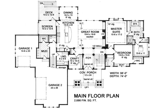 Floor Plan - Main Floor for Cottage House Plan #51-564 - 4 bed, 3.5 bath