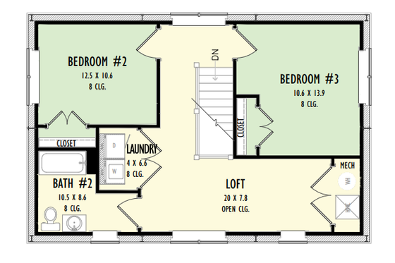 Floor Plan - Upper Floor for Barndominium House Plan #1092-25 - 3 bed, 2 bath